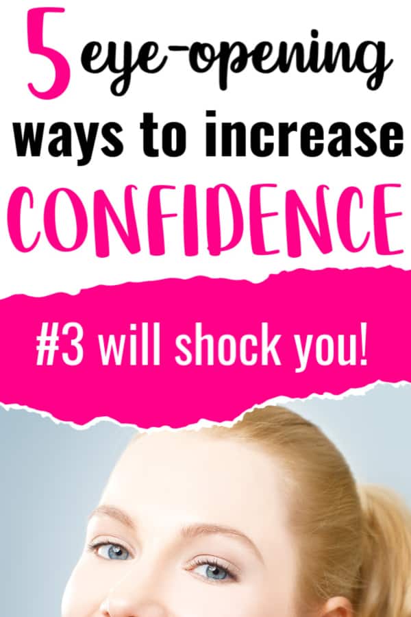 Redhead female with hair in ponytail and red lipstick. Title text says 5 eye-opening ways to increase confidence. #3 will shock you!