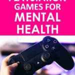 A PlayStation 4 controller with the words 6 PlayStation Games for Mental Health