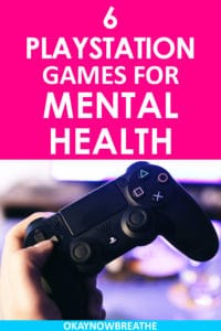 A PlayStation 4 controller with the words 6 PlayStation Games for Mental Health