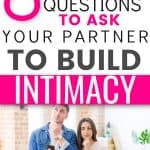 Man and woman touching face with a pondering look. Title says 8 best questions to ask your partner to build intimacy