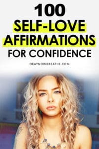 Blonde female with curly hair and statement necklace with text 100 Self-Love Affirmations for Confidence