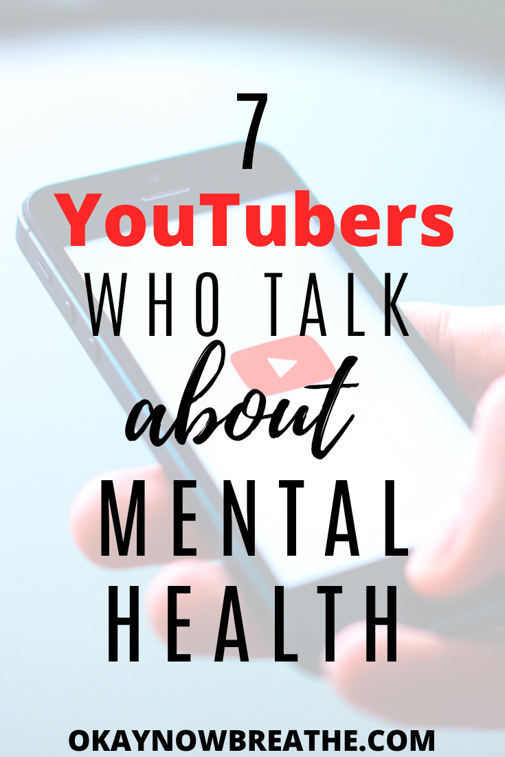 Smart phone with the YouTube logo lit up. Text overlay says 7 YouTubers who talk about mental health
