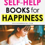 Female reading a book at a table. Text overlay says 7 self-help books for happiness