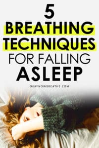 Female covering forehead with hand. Text says 5 breathing techniques for falling asleep