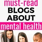 Three females smiling towards a white laptop. Text says 14 Must-Read Blogs About Mental Health