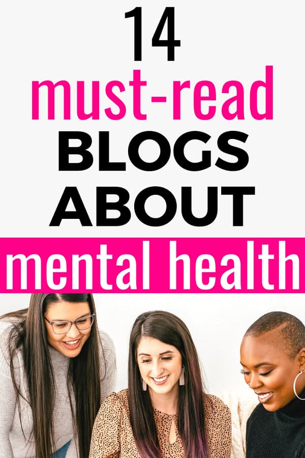 Three females smiling towards a white laptop. Text says 14 Must-Read Blogs About Mental Health