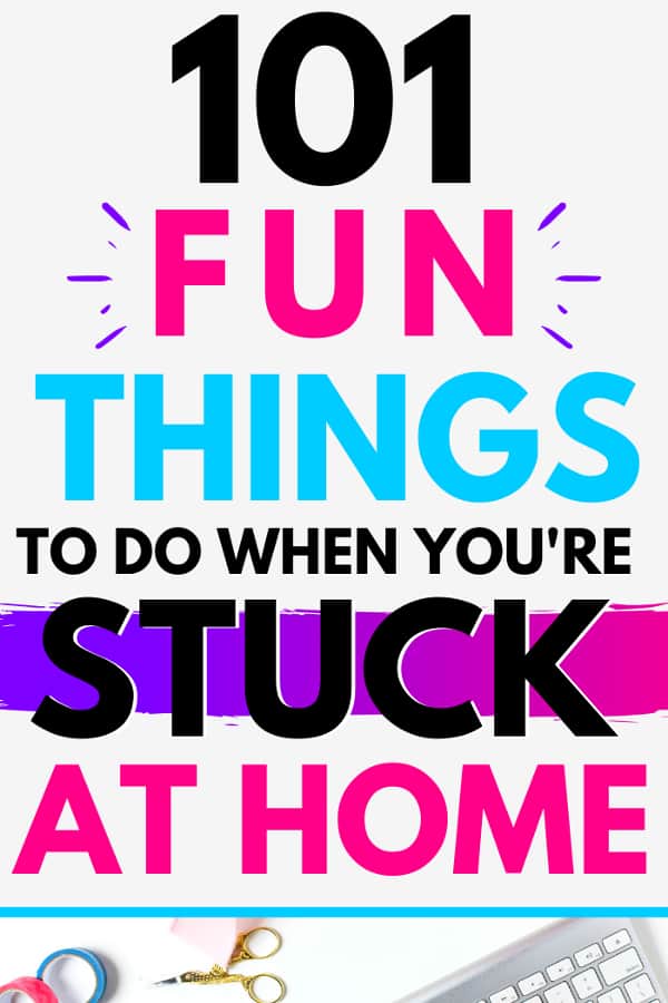 Small bit of keyboard showing. Title text says 101 Fun Things to Dow When You're Stuck at Home