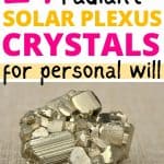 There is an image of a Pyrite cluster. Above it, there is text that says: 21 wonderfully radiant solar plexus crystals for personal will - okaynowbreathe.com